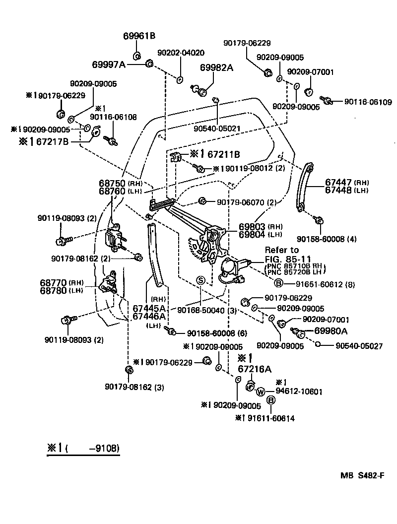 Toyota 69804-50010 REGULATOR SUB-ASSY, REAR DOOR WINDOW, LH