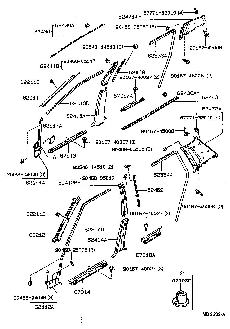 62472-12610-04 GARNISH, ROOF SIDE, INNER LH product image