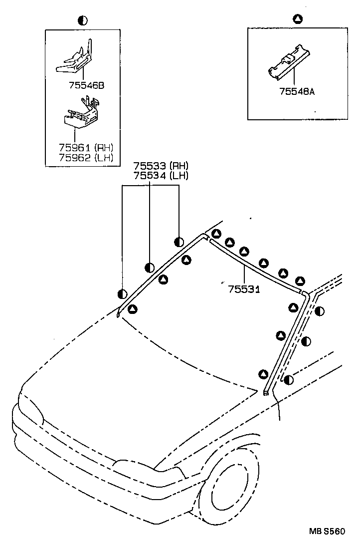 75531-12440 MOULDING, WINDSHIELD, OUTER UPPER product image