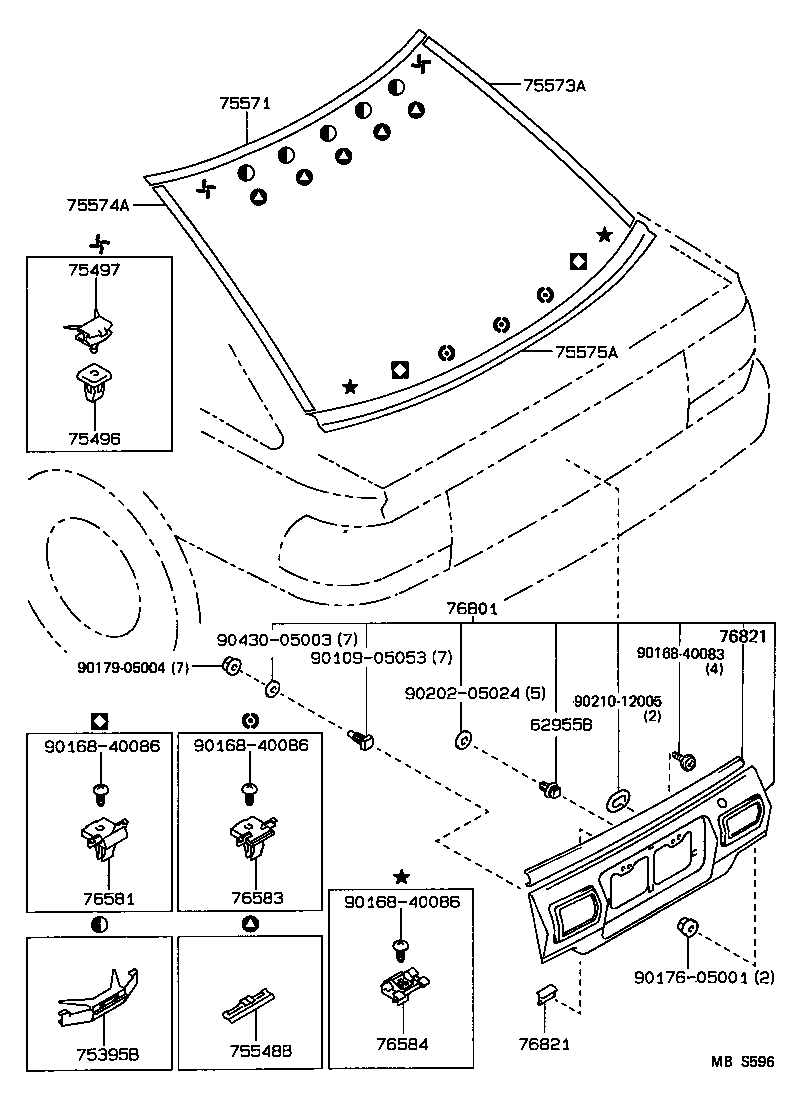 75575-12240 MOULDING, BACK WINDOW, OUTSIDE LOWER product image