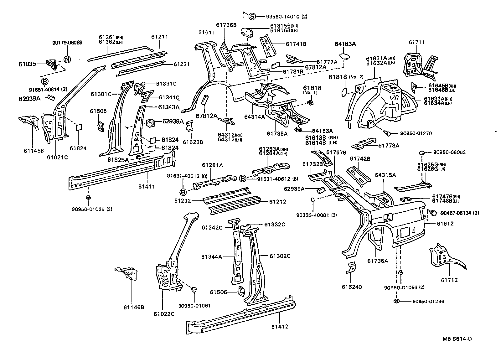 Toyota 61302-32902 PILLAR SUB-ASSY, CENTER BODY, OUTER LH