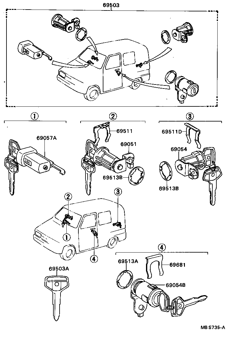 69055-90P80 CYLINDER & KEY SET, BACK DOOR LOCK product image