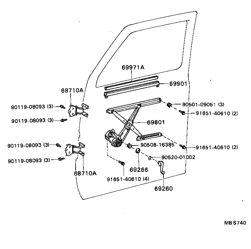 69810-90P80 REGULATOR SUB-ASSY, FRONT DOOR WINDOW, RH product image