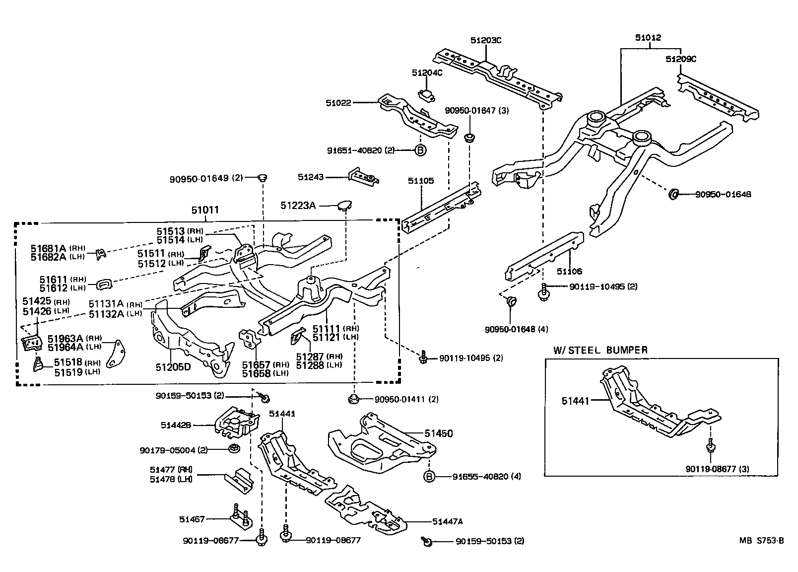 51012-30320 RAIL SUB-ASSY, REAR FRAME product image