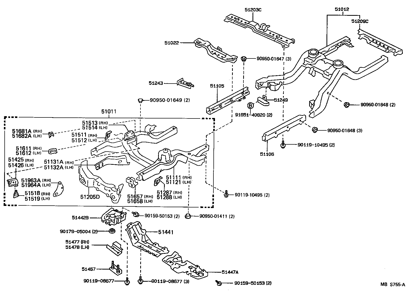 51012-30320 RAIL SUB-ASSY, REAR FRAME product image