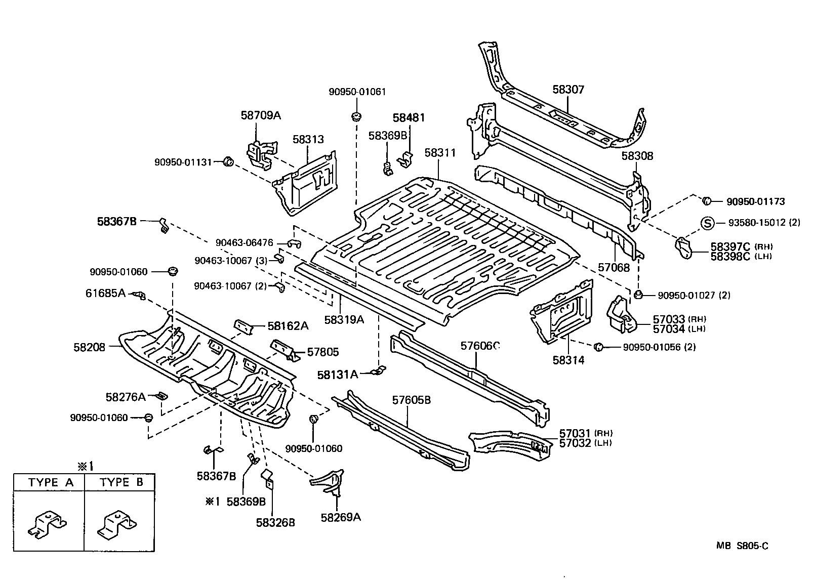 57033-31010 BRACKET SUB-ASSY, NO.8 BODY MOUNTING, RH product image