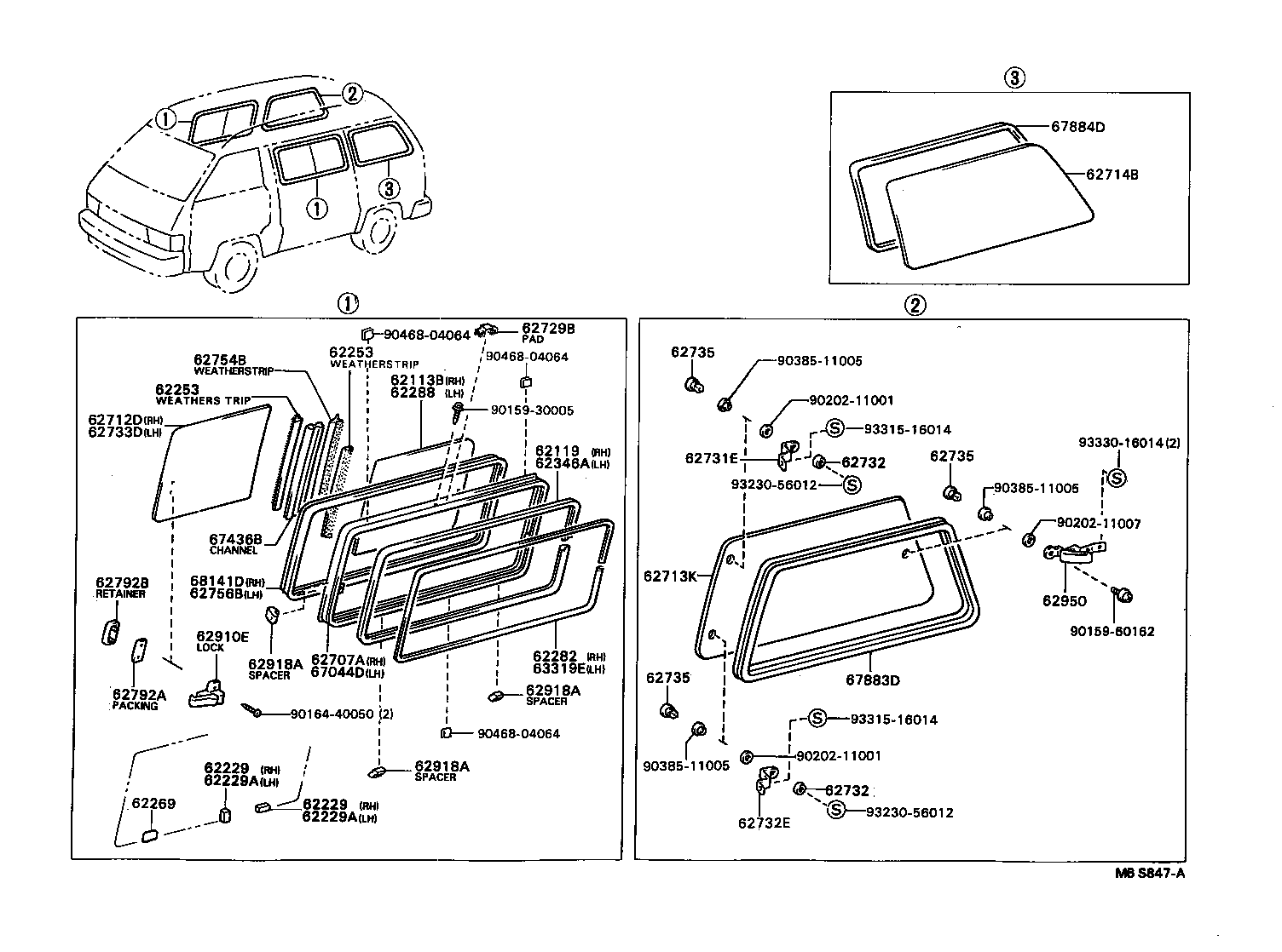 62713-87013 GLASS, SIDE WINDOW, REAR RH product image