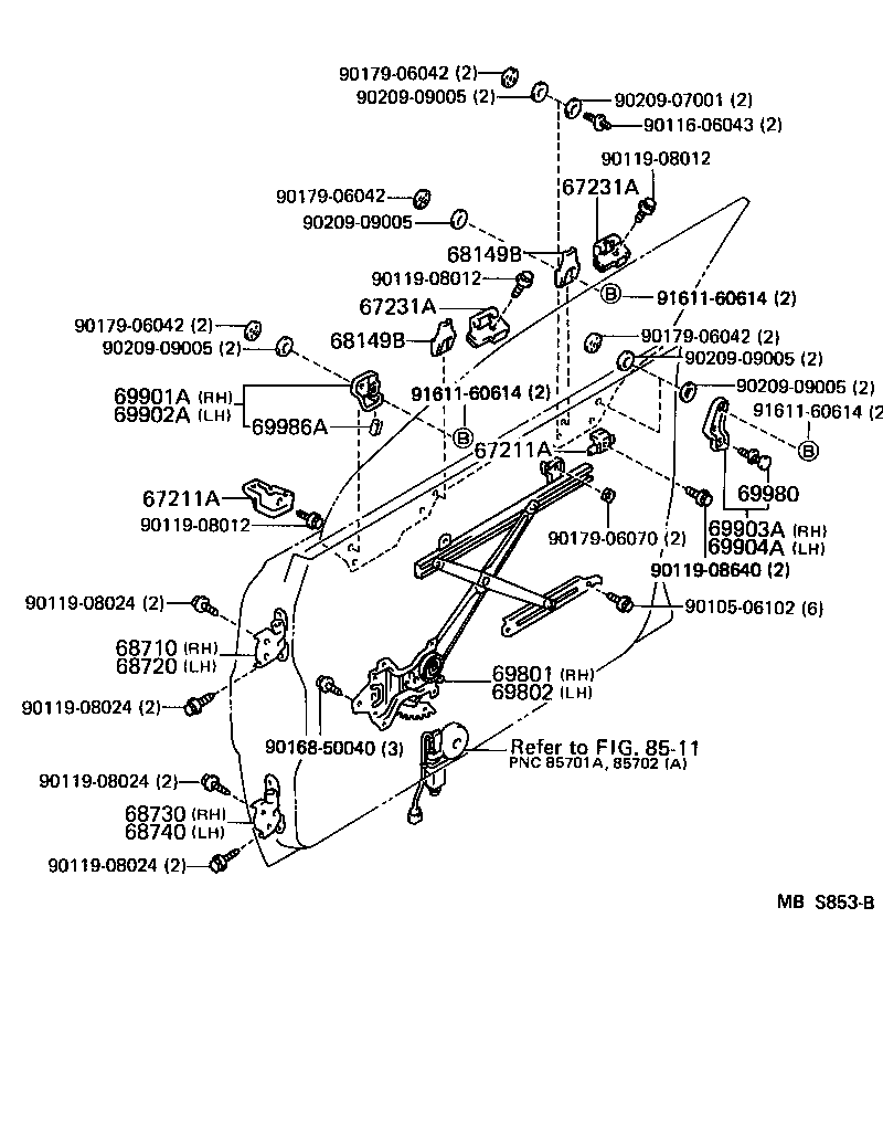 69810-30251 REGULATOR SUB-ASSY, FRONT DOOR WINDOW, RH product image