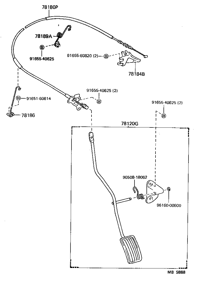 78189-16020 SUPPORT, ACCELERATOR CONTROL CABLE, NO.2 product image