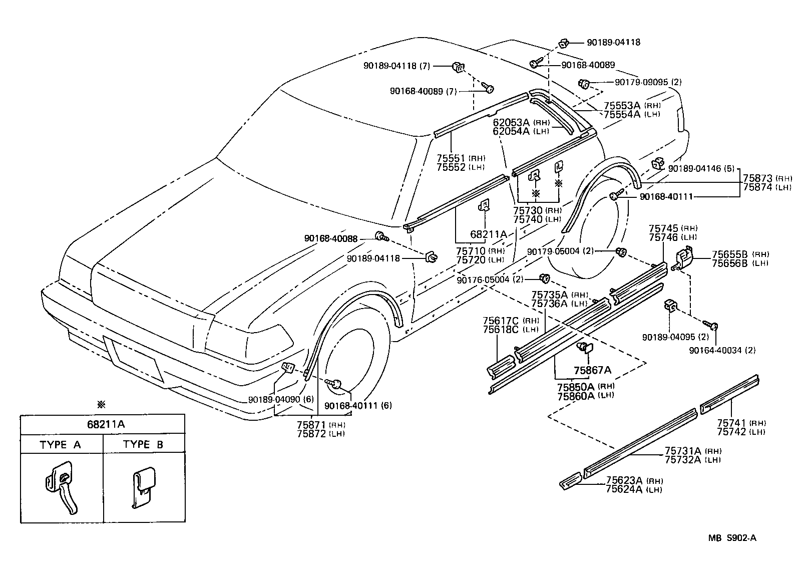 62053-30040 RETAINER SUB-ASSY, ROOF SIDE WEATHERSTRIP, REAR RH product image