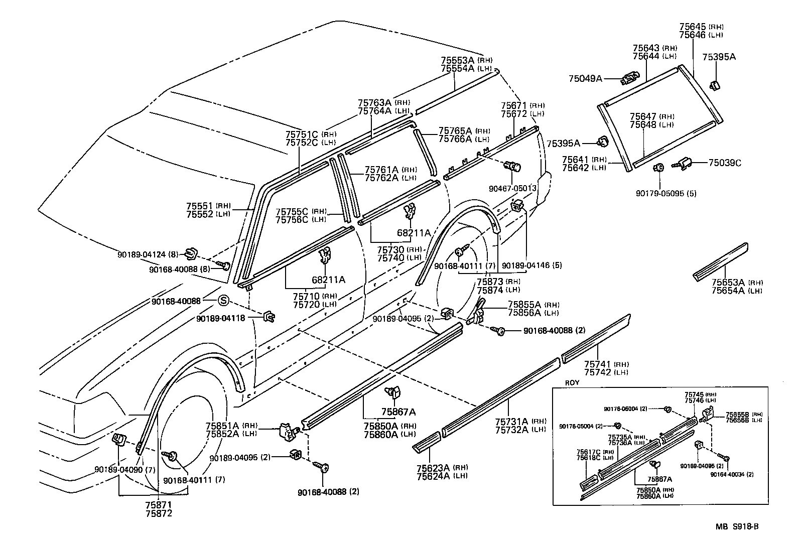 62053-30040 RETAINER SUB-ASSY, ROOF SIDE WEATHERSTRIP, REAR RH product image
