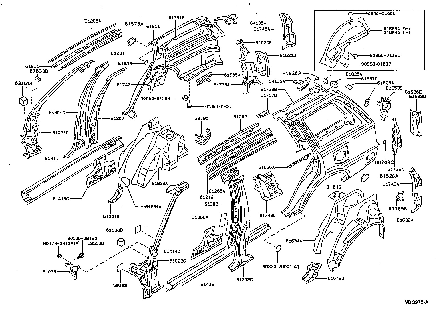 61631-13040 PANEL, QUARTER WHEEL HOUSE, OUTER RH product image