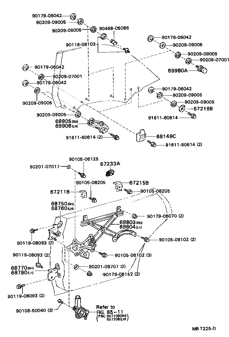 69906-20040 BRACKET SUB-ASSY, REAR DOOR GLASS, LH product image