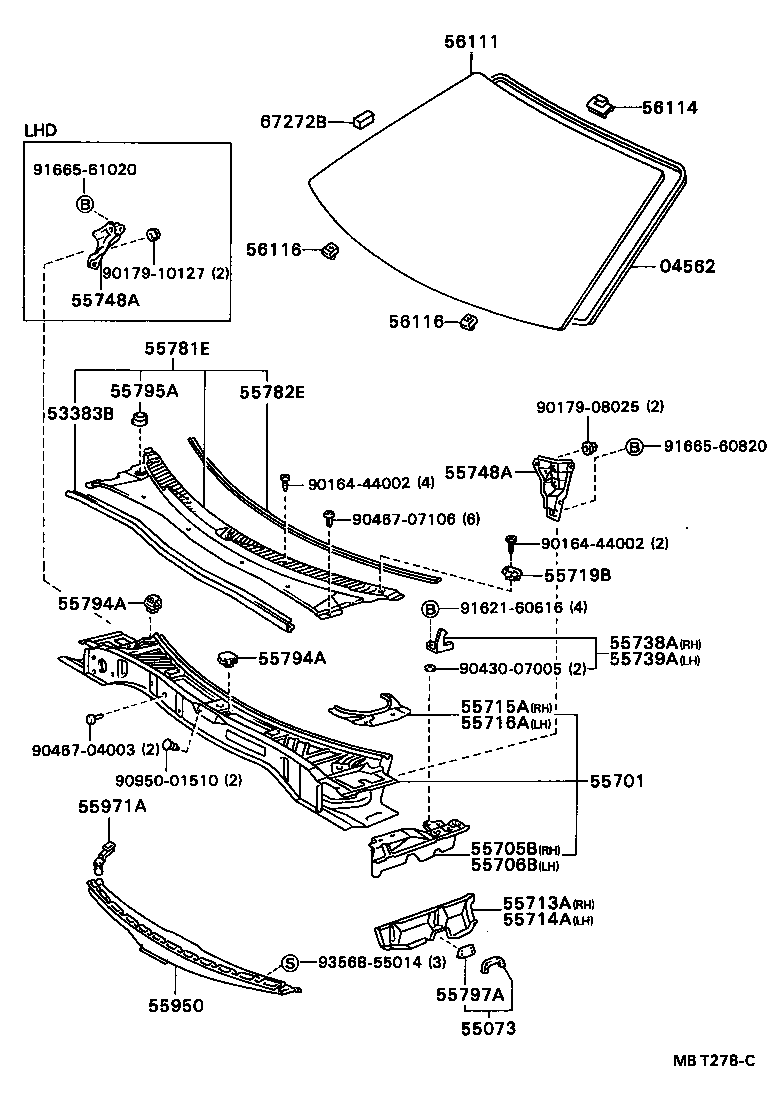 55708-20071 LOUVER SUB-ASSY, COWL TOP VENTILATOR product image