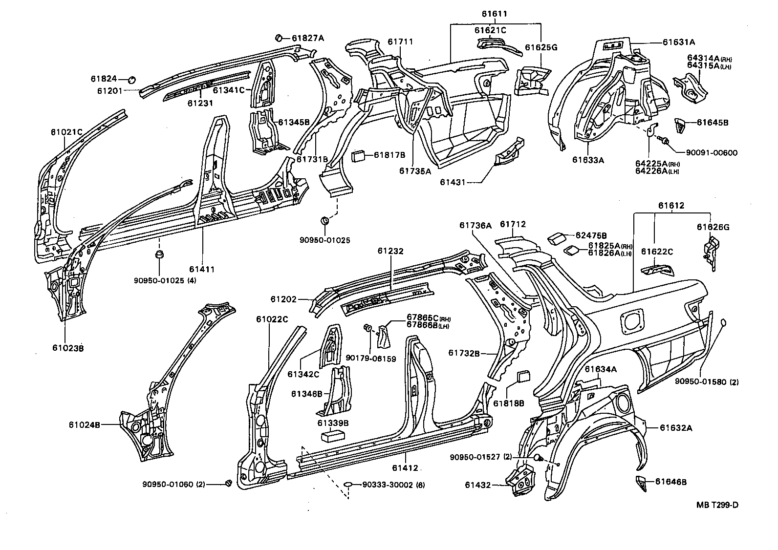 61202-20090 RAIL SUB-ASSY, ROOF SIDE, LH product image