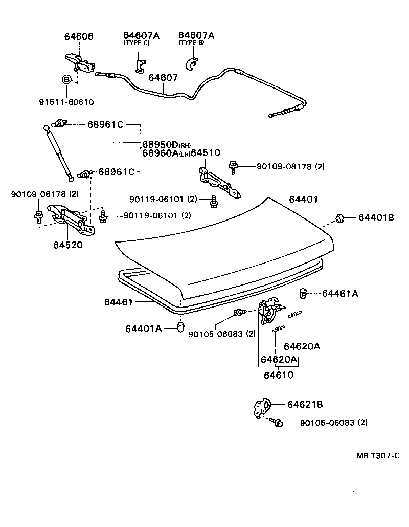 64607-20670 CABLE SUB-ASSY, LUGGAGE DOOR LOCK CONTROL product image