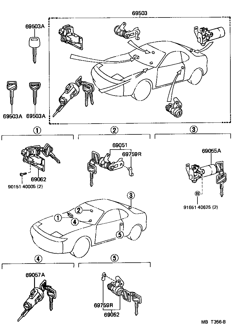 Toyota 69005-2B020 CYLINDER SET, LOCK