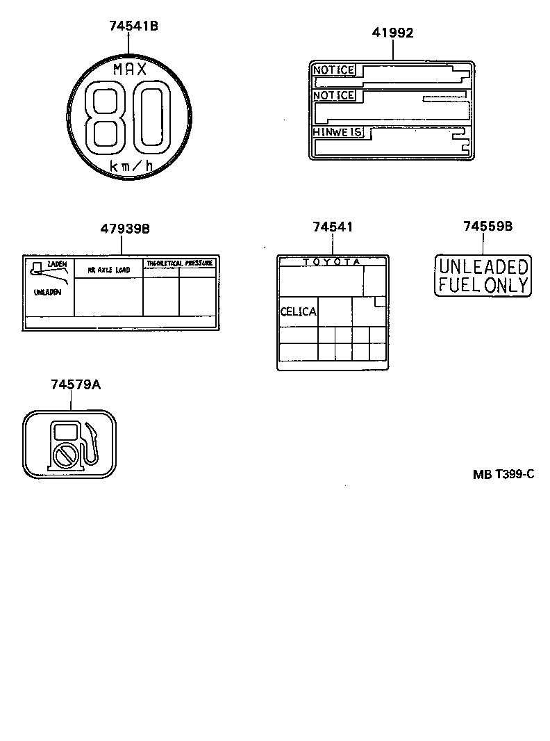 42661-20702 PLATE, TIRE PRESSURE CAUTION product image