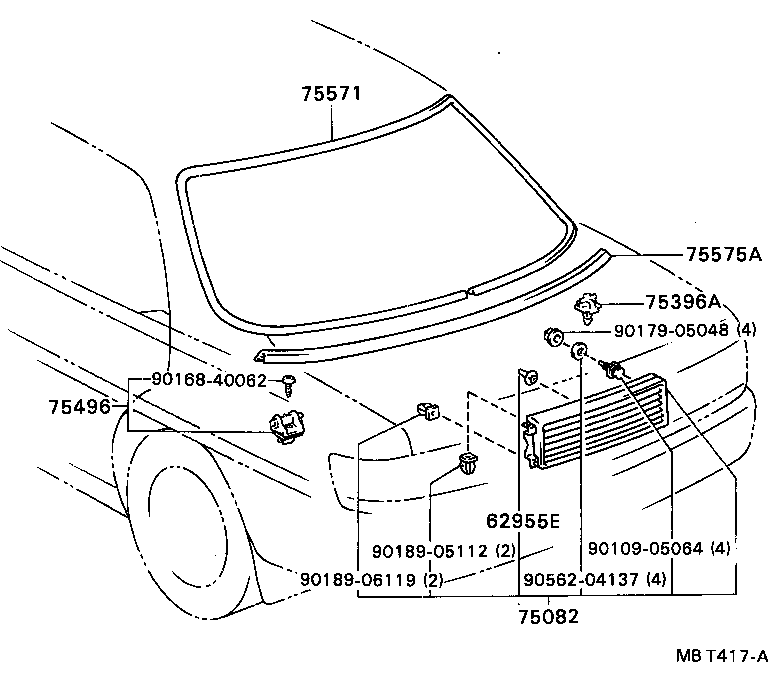 75507-20190 MOULDING, BACK WINDOW, OUTSIDE LOWER product image