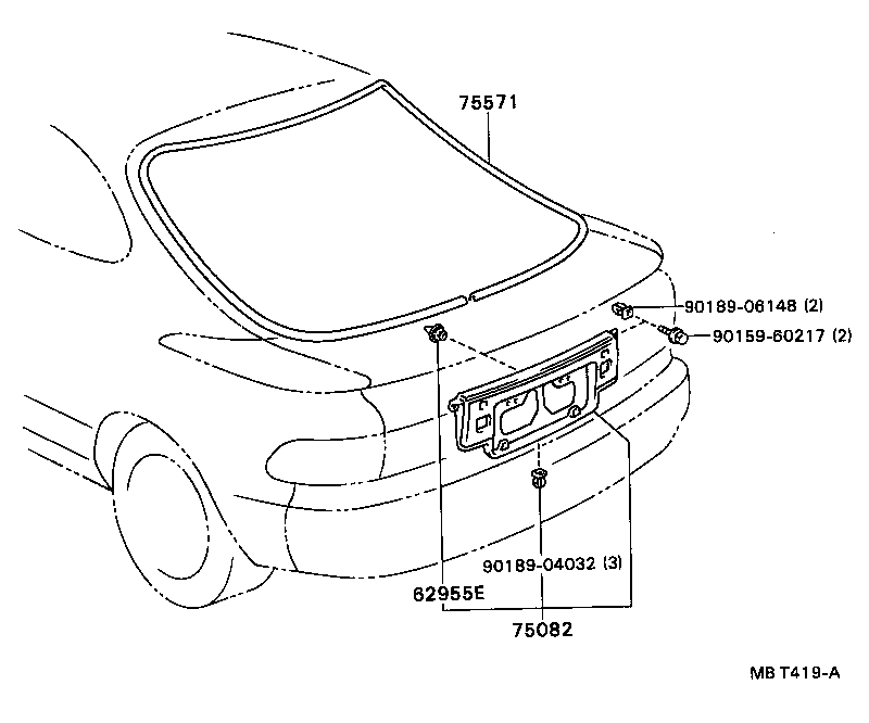 Toyota 75575-20300 MOULDING, BACK WINDOW, OUTSIDE LOWER