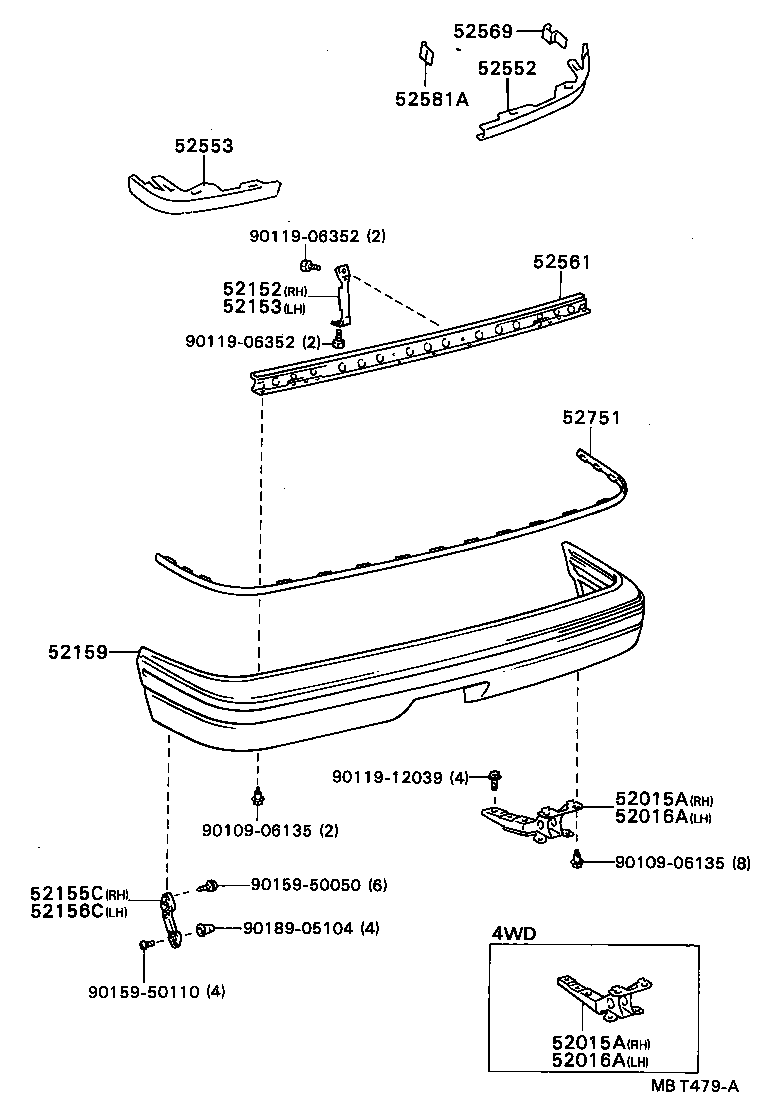 52182-95501 ARM SUB-ASSY, REAR BUMPER, LH product image