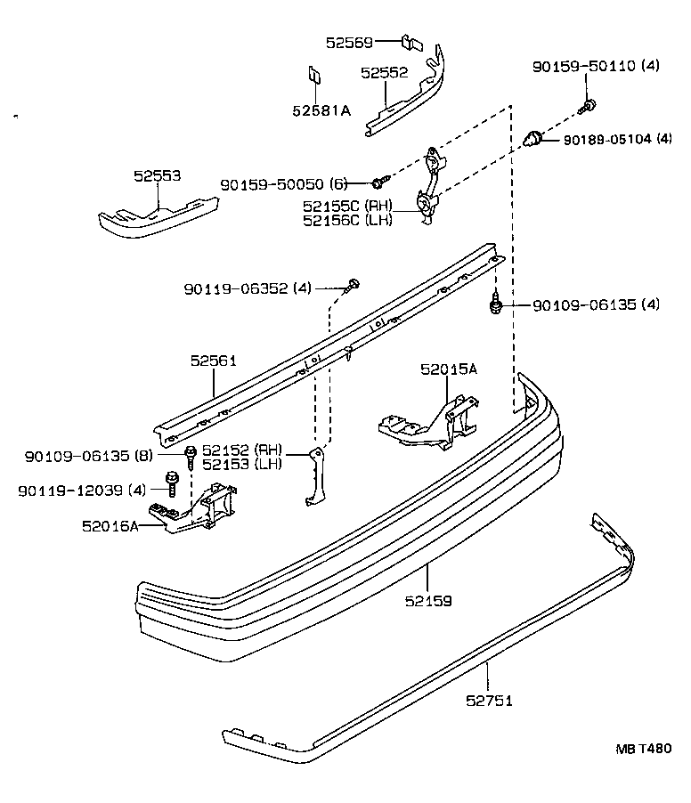 52155-20180 SUPPORT, REAR BUMPER SIDE, NO.1 RH product image