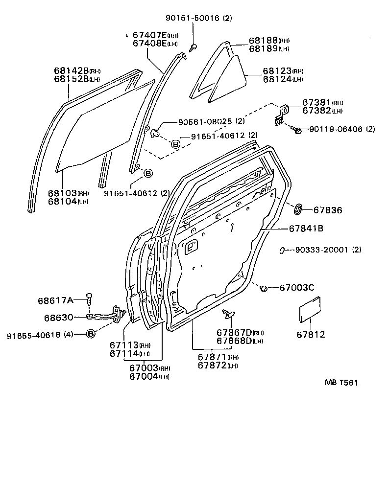 68113-95506 GLASS SUB-ASSY, REAR DOOR, RH product image
