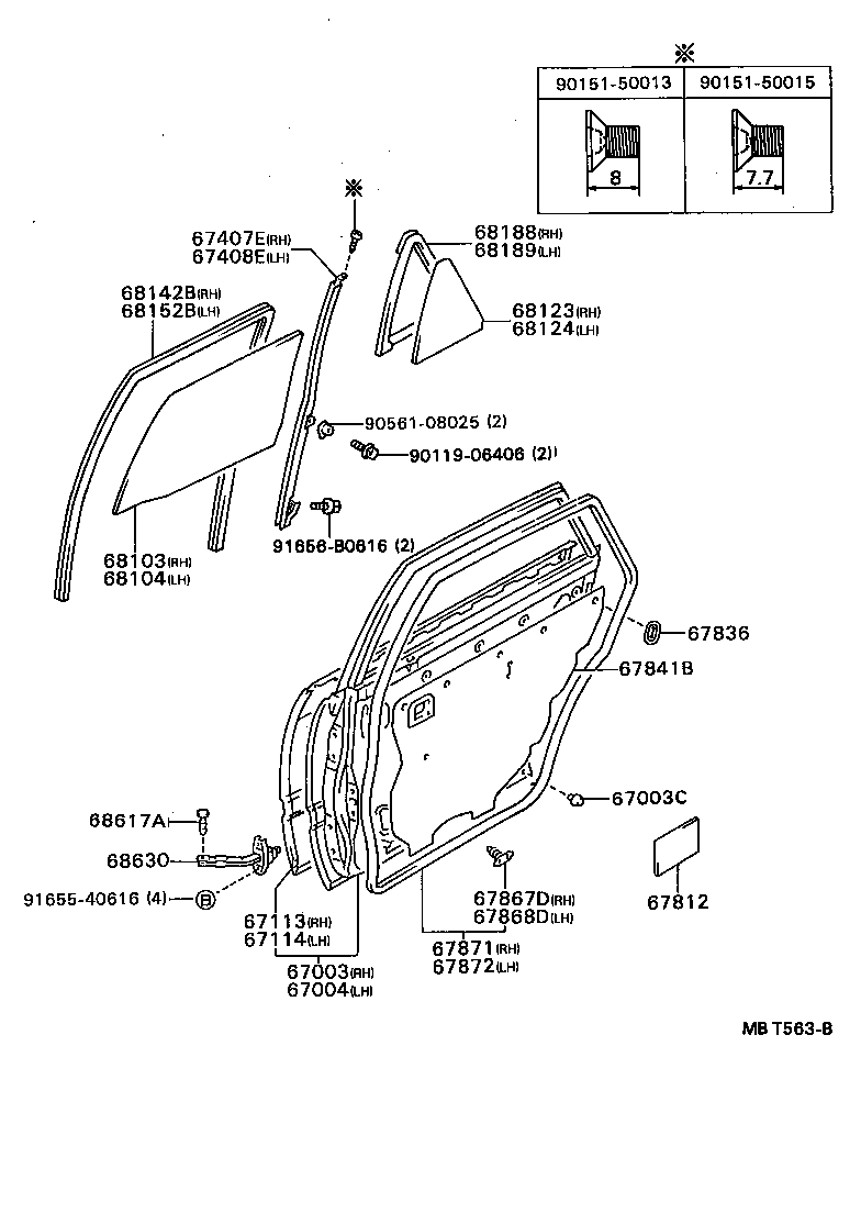 68113-95506 GLASS SUB-ASSY, REAR DOOR, RH product image