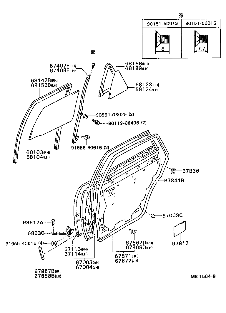 68113-95503 GLASS SUB-ASSY, REAR DOOR, RH product image