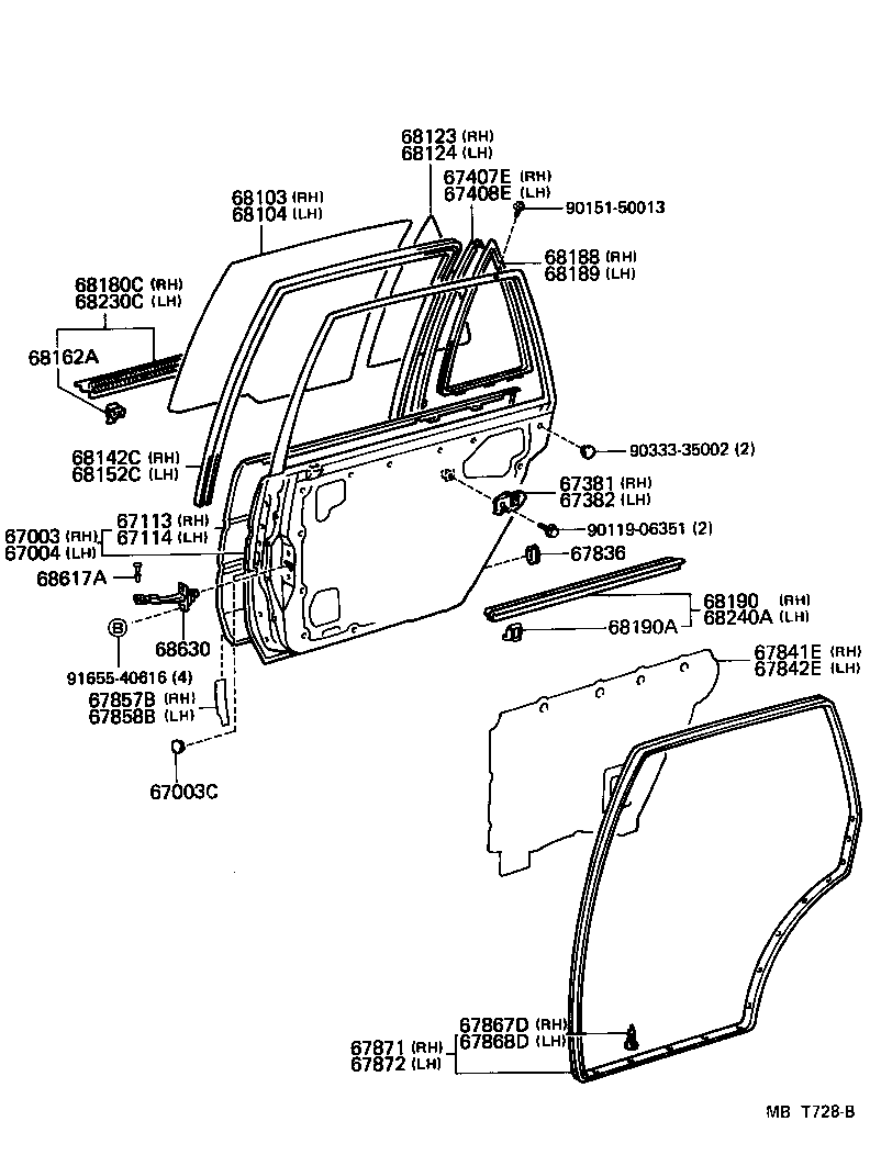 68113-10130 GLASS SUB-ASSY, REAR DOOR, RH product image
