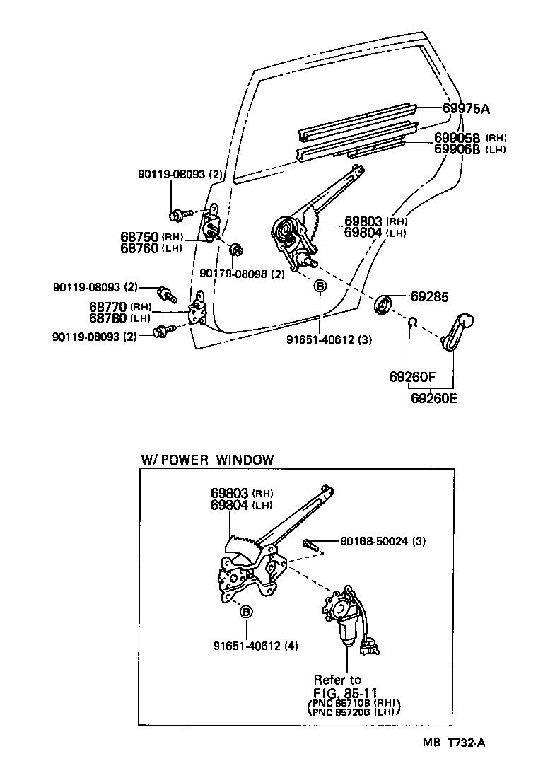 69803-10010 REGULATOR SUB-ASSY, REAR DOOR WINDOW, RH product image