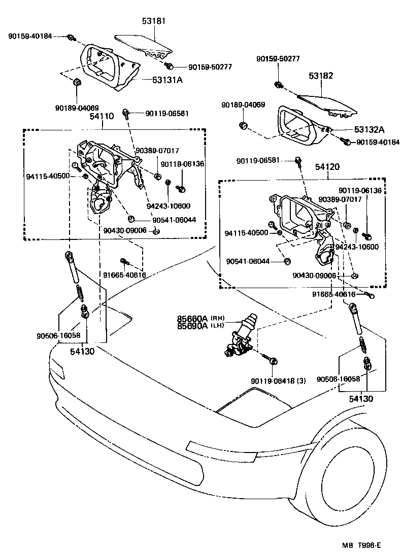 Toyota 54110-17020 BRACKET ASSY, RETRACTABLE HEADLAMP, RH