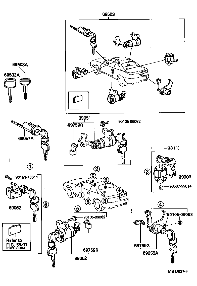 Toyota 69005-17471 CYLINDER SET, LOCK