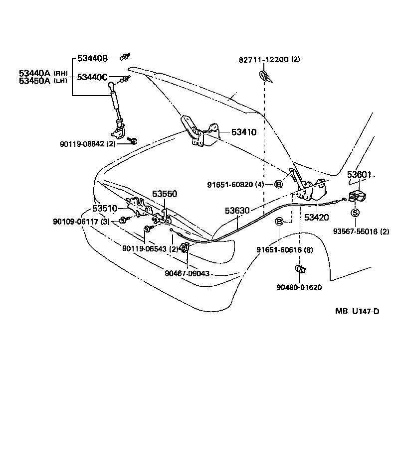 Toyota 53410-60030 HINGE ASSY, HOOD, RH