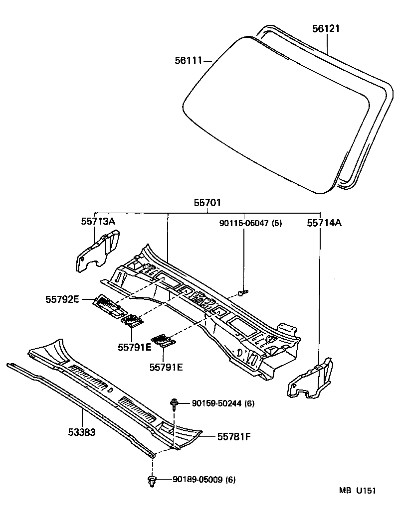 56121-60040 WEATHERSTRIP, WINDSHIELD product image