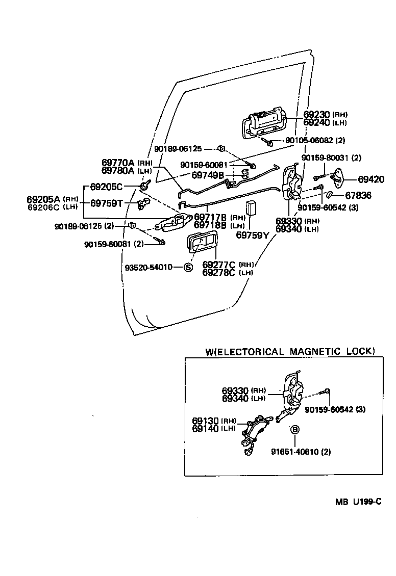 Toyota 69230-60010 HANDLE ASSY, REAR DOOR OUTSIDE, RH