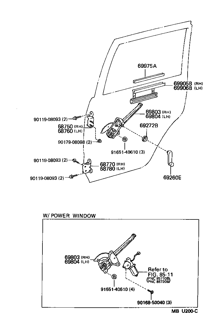 Toyota 69830-60010 REGULATOR SUB-ASSY, REAR DOOR WINDOW, RH