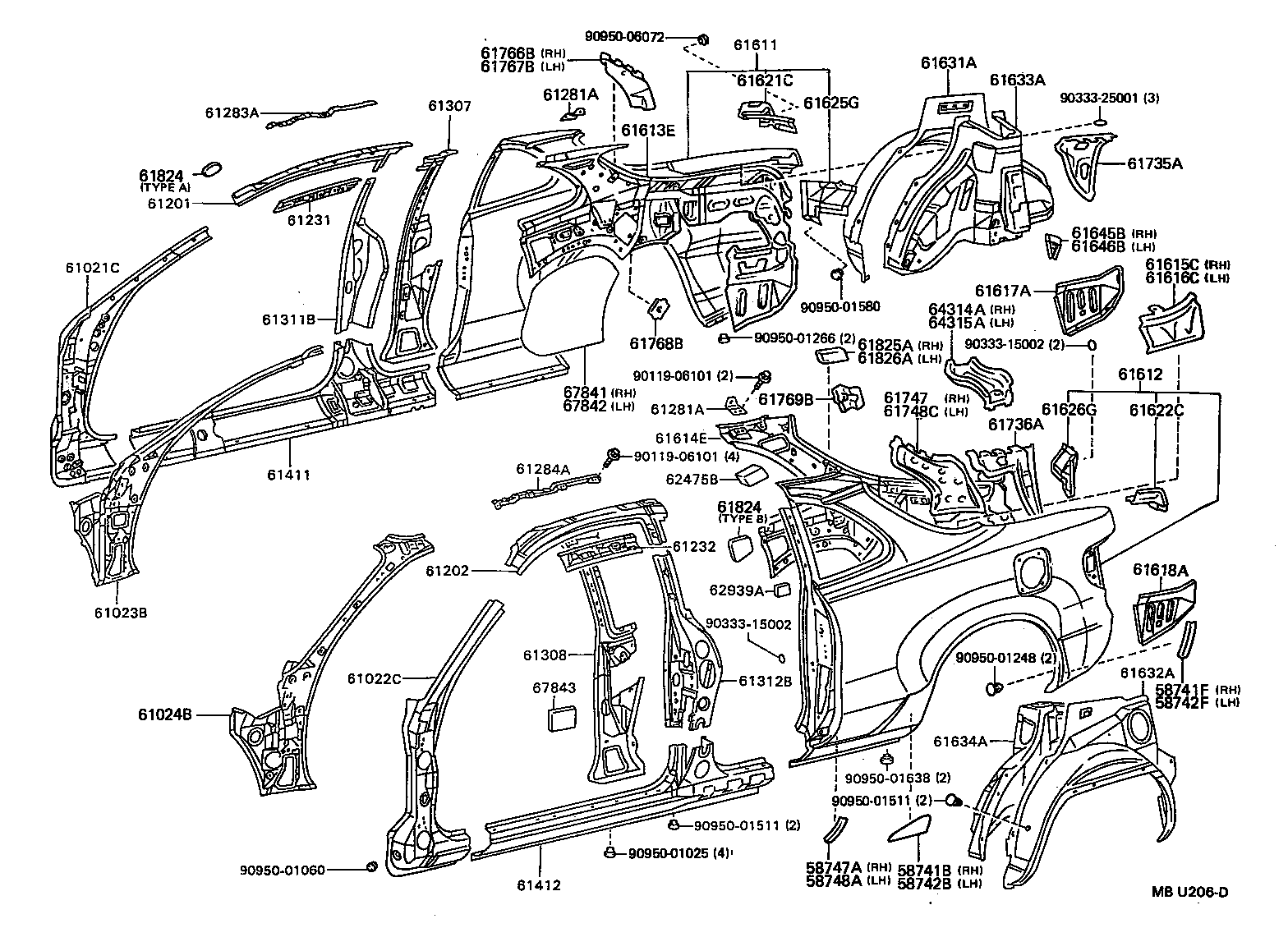Toyota 61338-20020 REINFORCEMENT, CENTER BODY PILLAR, INNER LH