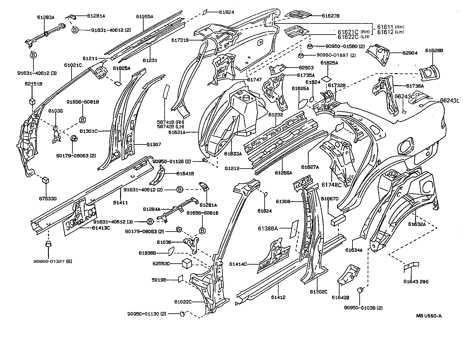 61705-12949 PANEL, ROOF SIDE, INNER REAR RH product image