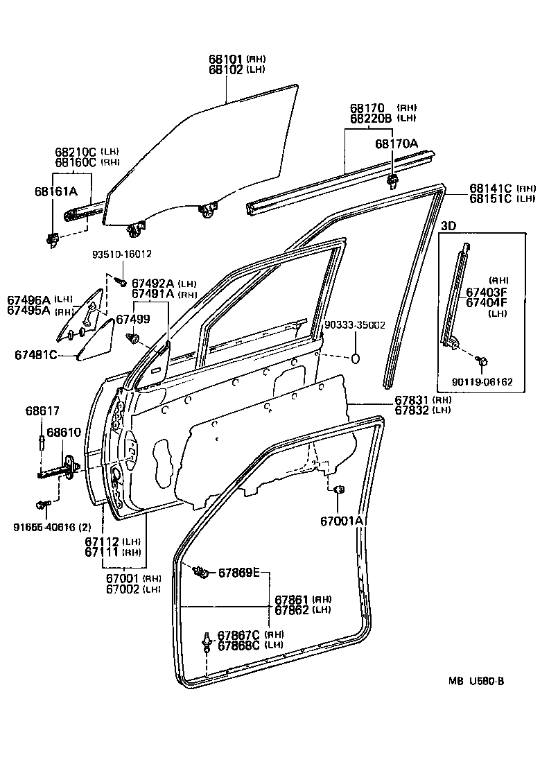 67404-10070 FRAME SUB-ASSY, FRONT DOOR, REAR LOWER LH product image