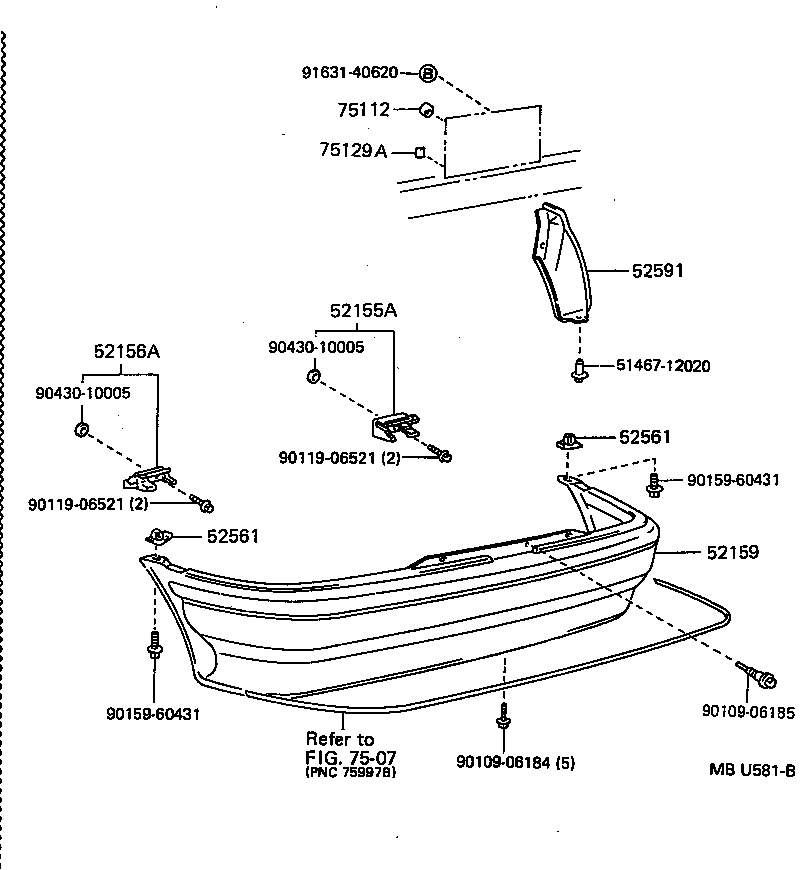 52591-10020 SEAL, REAR BUMPER SIDE, RH product image