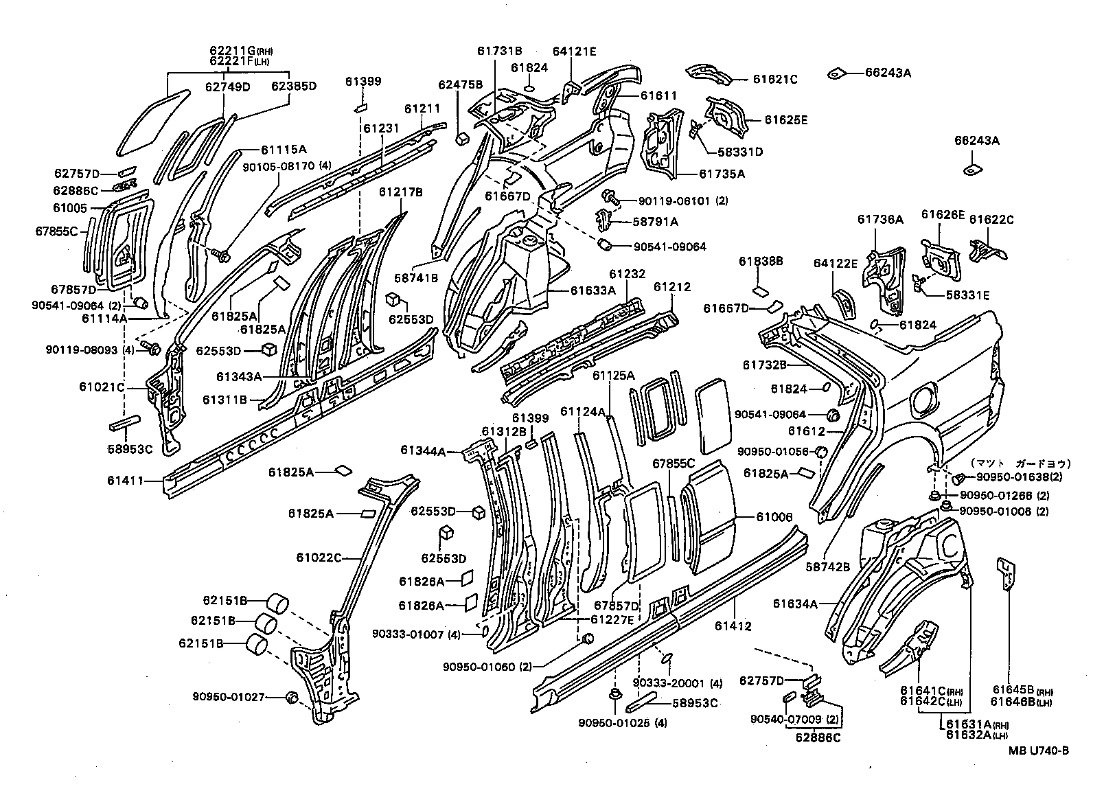 61311-20905 PILLAR, CENTER BODY, OUTER RH product image