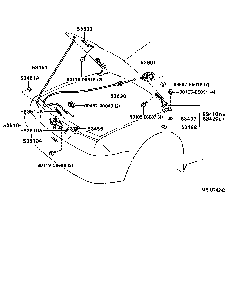 53630-32080 CABLE ASSY, HOOD LOCK CONTROL product image