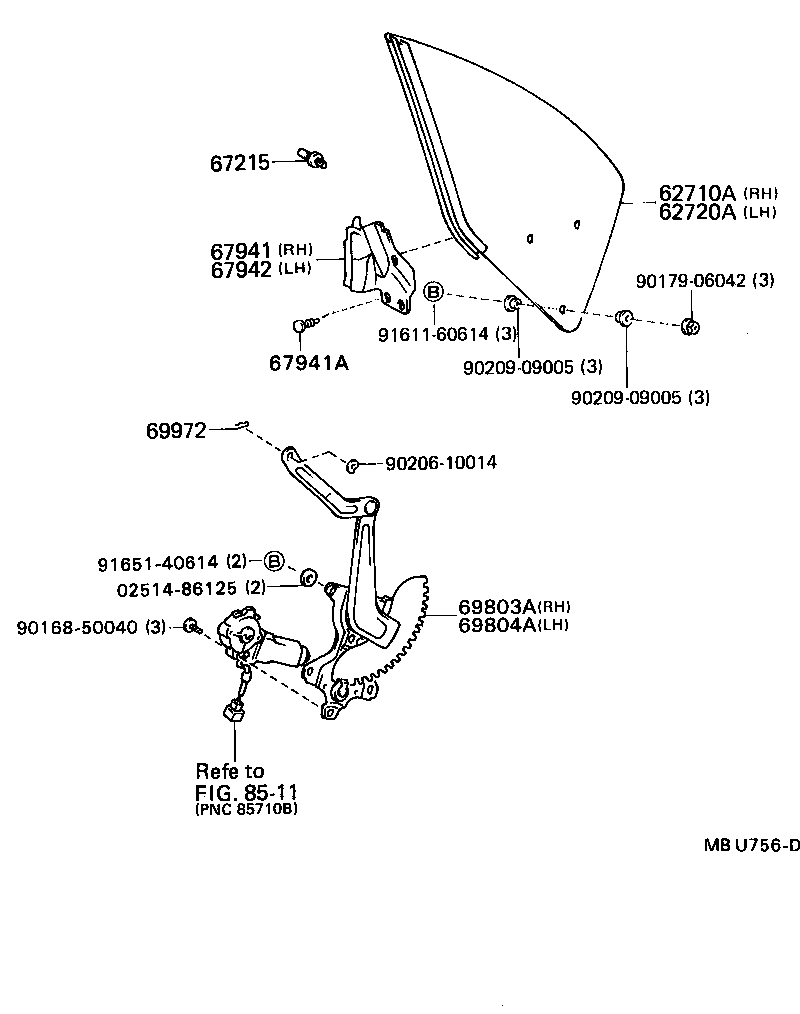 Toyota 62720-20230 WINDOW ASSY, QUARTER, LH