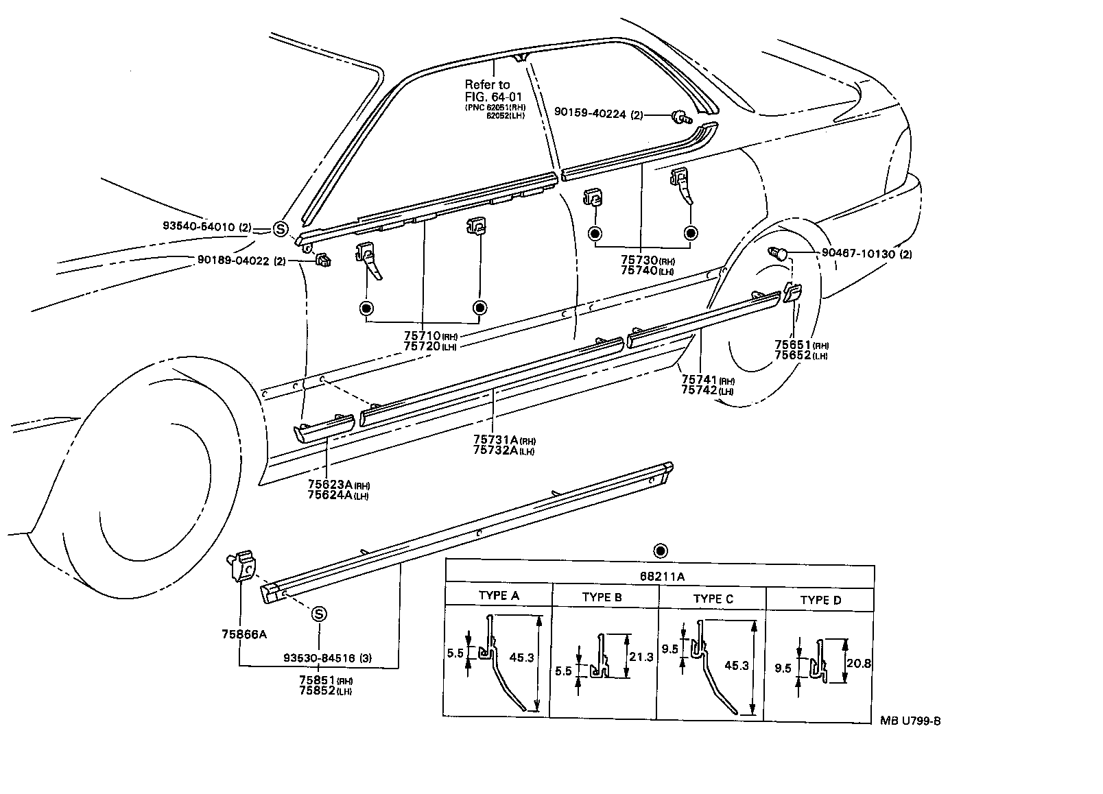 75076-32030 MOULDING SUB-ASSY, REAR DOOR, OUTSIDE LH product image