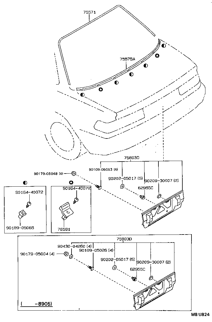 75575-12290 MOULDING, BACK WINDOW, OUTSIDE LOWER product image