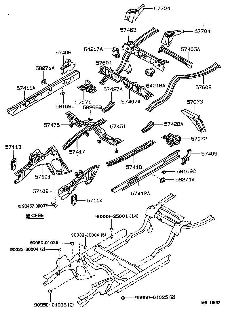 57602-12430 MEMBER SUB-ASSY, REAR FLOOR SIDE, LH product image