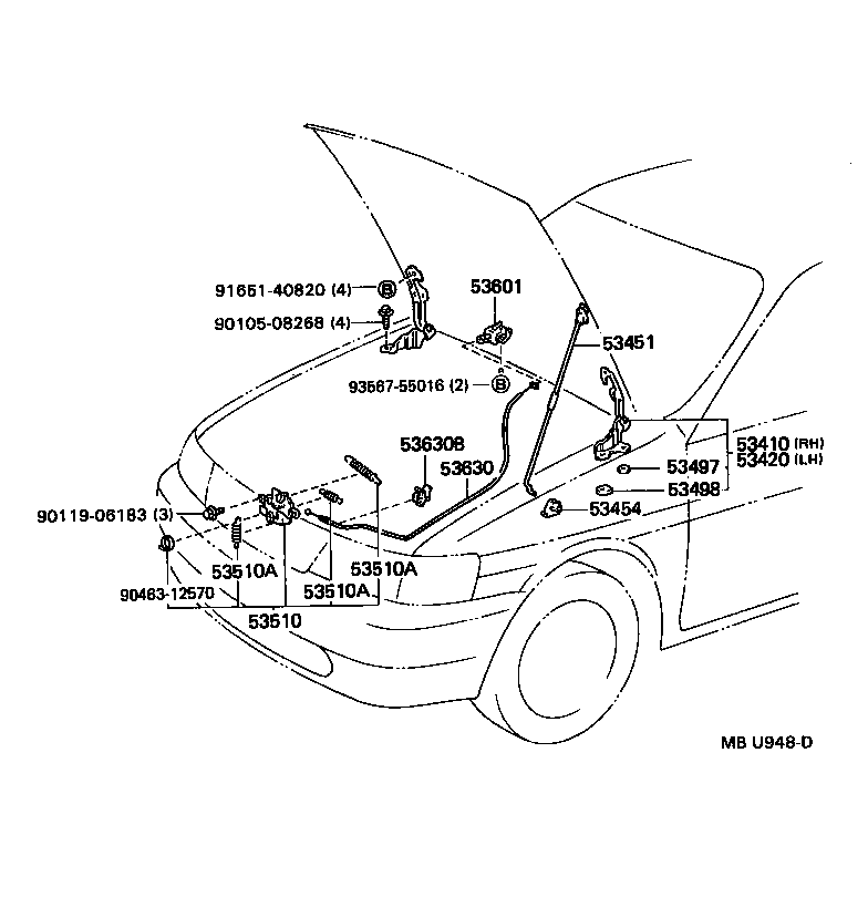 Toyota 53454-16010 CLIP, HOOD SUPPORT ROD