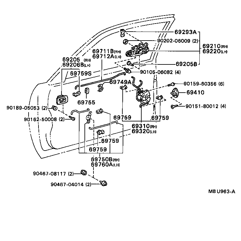 Toyota 69759-20030 SNAP, DOOR LOCK CONTROL LINK, NO.1