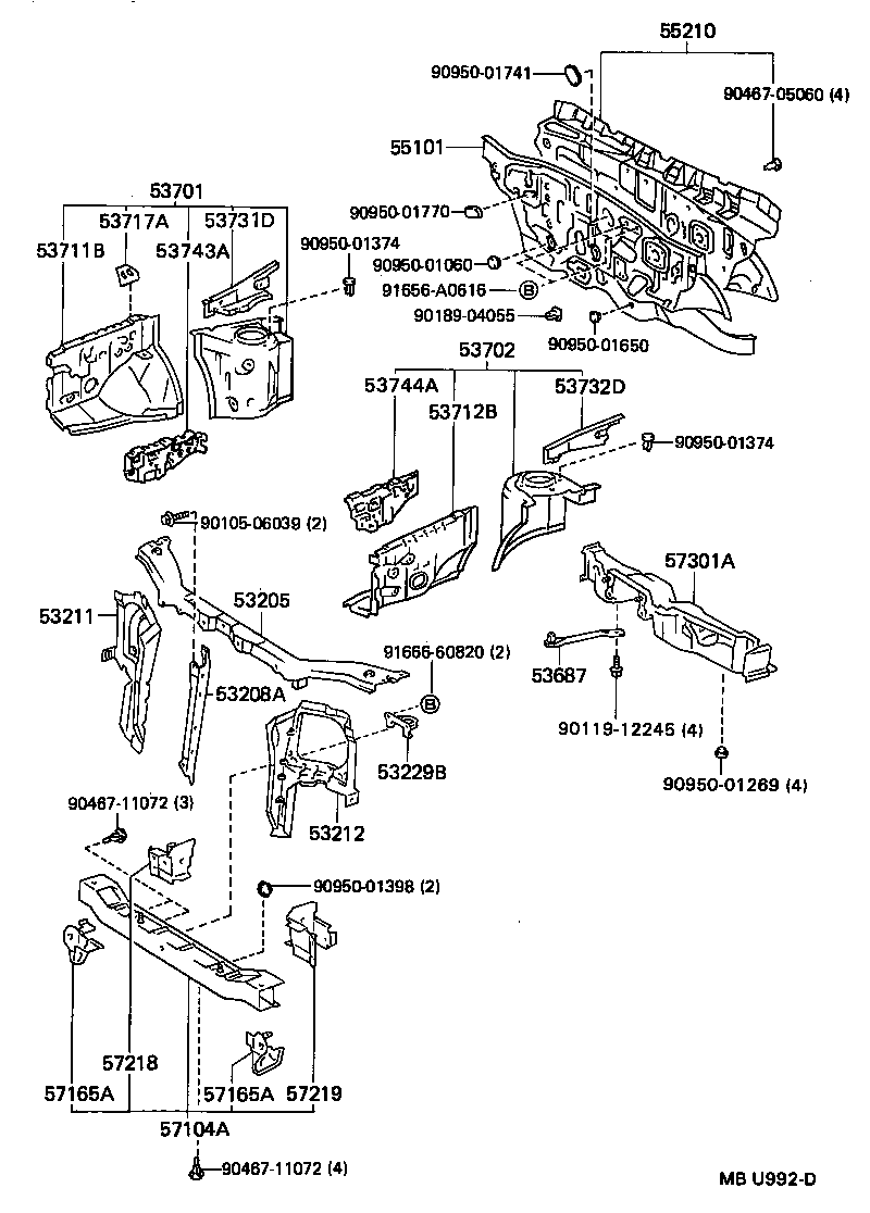 Toyota 53702-16121 APRON SUB-ASSY, FRONT FENDER, LH